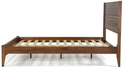 Full Size Rustic Walnut Mid Century Slatted Platform Bed