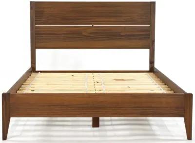 Full Size Rustic Walnut Mid Century Slatted Platform Bed