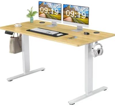 Electric Height Adjustable Standing Desk, Sit To Stand Ergonomic Computer Desk, Yellow, 55" X 24"