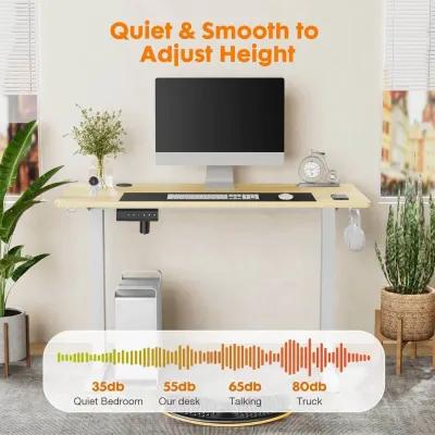 Electric Height Adjustable Standing Desk, Sit To Stand Ergonomic Computer Desk, Yellow, 55" X 24"