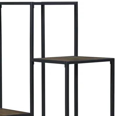 50 Inch 4 Tier Design Display Shelf, Metal Frame, Industrial, Brown, Black-Benzara