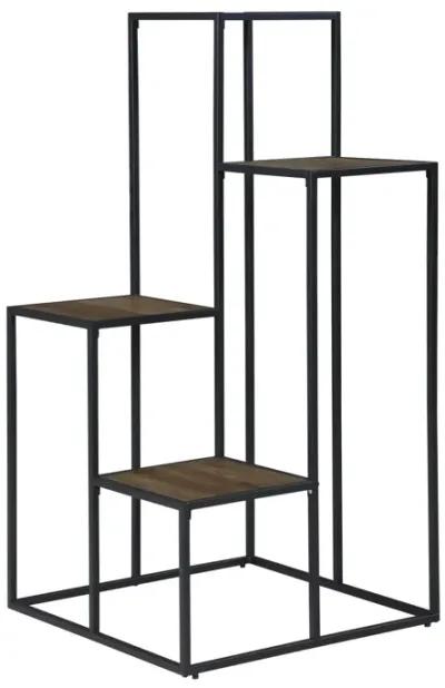 50 Inch 4 Tier Design Display Shelf, Metal Frame, Industrial, Brown, Black-Benzara