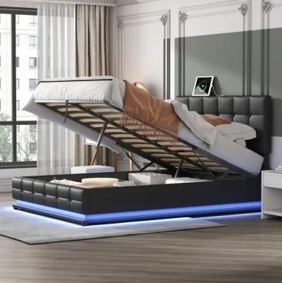 Tufted PU Upholstered Platform Bed With Hydraulic Storage System