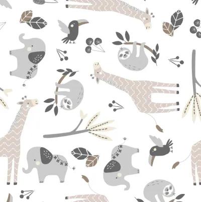 Lambs & Ivy Baby Jungle Animals White/Gray/Taupe Cotton Fitted Crib Sheet