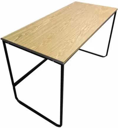 Evon 47 Inch Office Desk, Natural Brown Wood Top, Open Base, Black Metal - Benzara