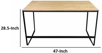 Evon 47 Inch Office Desk, Natural Brown Wood Top, Open Base, Black Metal - Benzara