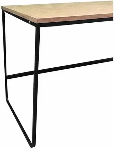 Evon 47 Inch Office Desk, Natural Brown Wood Top, Open Base, Black Metal - Benzara