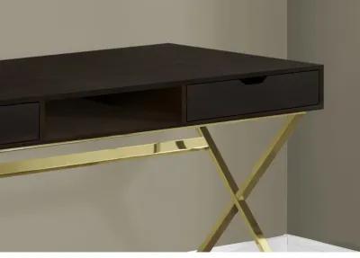 Monarch Specialties I 7210 Computer Desk, Home Office, Laptop, Storage Drawers, 48"L, Work, Metal, Laminate, Brown, Gold, Contemporary, Modern