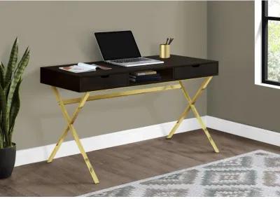 Monarch Specialties I 7210 Computer Desk, Home Office, Laptop, Storage Drawers, 48"L, Work, Metal, Laminate, Brown, Gold, Contemporary, Modern