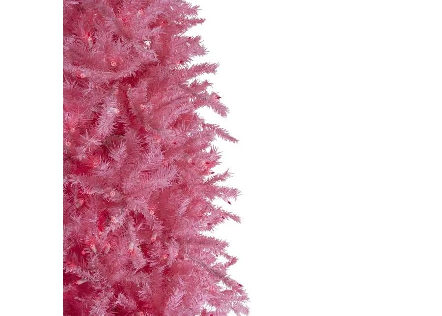 7.5' Pre-Lit Pink Tinsel Slim Artificial Christmas Tree - Pink Lights