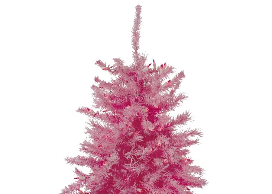 7.5' Pre-Lit Pink Tinsel Slim Artificial Christmas Tree - Pink Lights