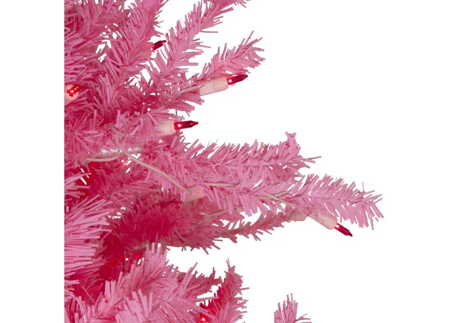 7.5' Pre-Lit Pink Tinsel Slim Artificial Christmas Tree - Pink Lights