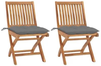 vidaXL Garden Chairs 2 pcs with Gray Cushions Solid Teak Wood