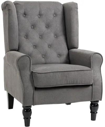 HOMCOM Button-Tufted Accent Chair with High Wingback, Rounded Cushioned Armrests and Thick Padded Seat, Blue