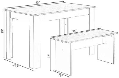 White Modern Wooden Dining Table with Two Benches, Three Piece Set, Writing Desk