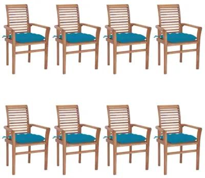 vidaXL Dining Chairs 8 pcs with Light Blue Cushions Solid Teak Wood