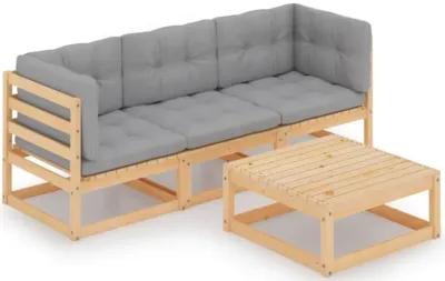 vidaXL 4 Piece Garden Lounge Set with Cushions Solid Pinewood