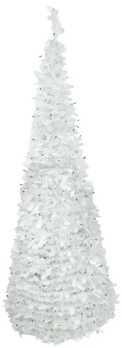 6ft Lighted White Tinsel Pop-Up Artificial Christmas Tree  Blue Lights