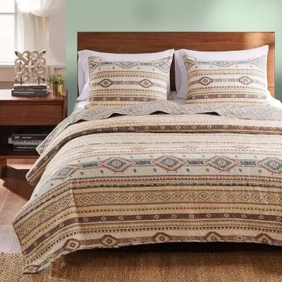 King Size 3 Piece Polyester Quilt Set with Kilim Pattern, Multicolor - Benzara