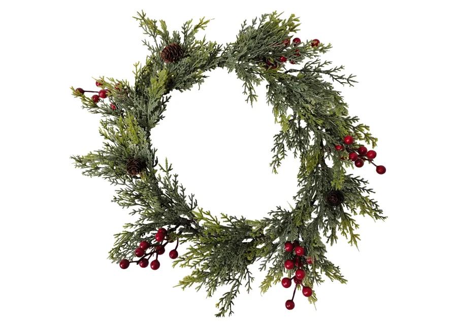 Pine Cone and Berries Winter Foliage Christmas Wreath  24-Inch  Unlit