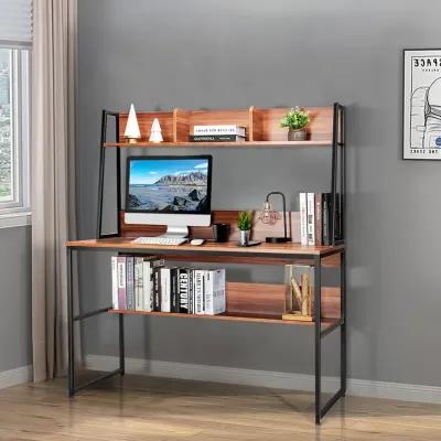 Costway 47'' Computer Desk w/ 3 Storage Cubes & Open Bookcase Home Office Natural