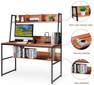 Costway 47'' Computer Desk w/ 3 Storage Cubes & Open Bookcase Home Office Natural