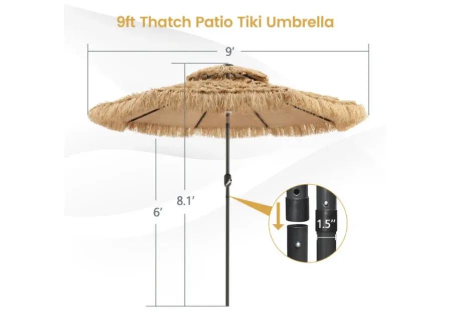 9 Feet Solar Powered Thatched Tiki Patio Umbrella with Led Lights.