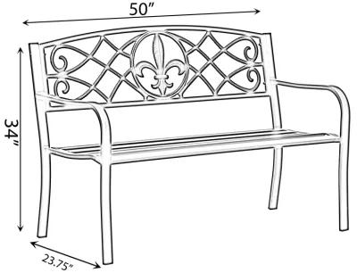 Outdoor Garden Patio Steel Park Bench Lawn Decor with Cast Iron Unique Design Back, Black Seating Bench for Yard, Patio, Garden, Balcony, and Deck