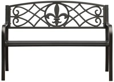 Outdoor Garden Patio Steel Park Bench Lawn Decor with Cast Iron Unique Design Back, Black Seating Bench for Yard, Patio, Garden, Balcony, and Deck