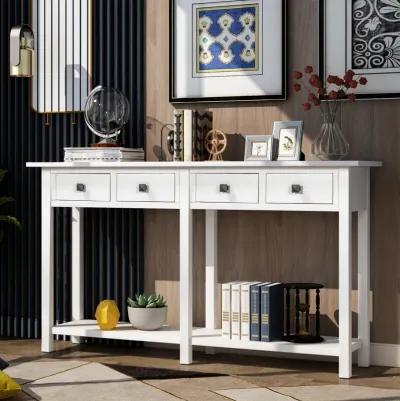 Rustic Brushed Texture Entryway Table Console Table with Drawer and Bottom Shelf for Living Room