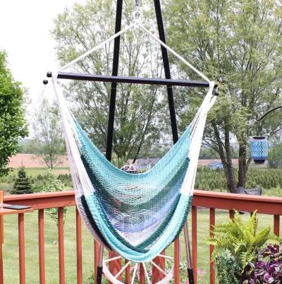 Sunnydaze Polyester Rope Hammock Chair with Cushions - Lagoon Stripes