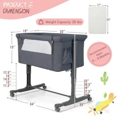 Hivvago Portable Baby Bedside Bassinet with 5-level Adjustable Heights and Travel Bag