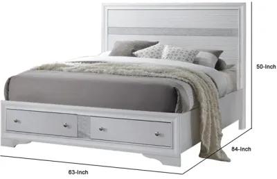 Classy Queen Size Bed With Storage, White-Benzara