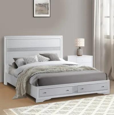 Classy Queen Size Bed With Storage, White-Benzara