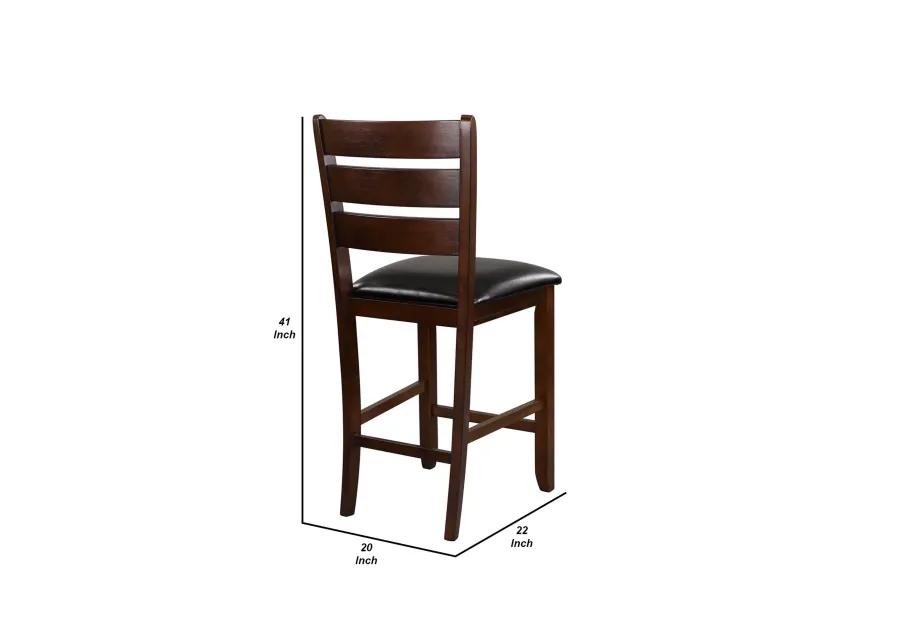 WoodCounter Height Chairs With Slatted Backs, Set of 2, Dark Brown-Benzara