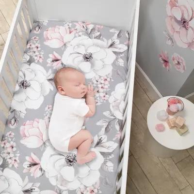 Lambs & Ivy Signature Botanical Baby Watercolor Floral Cotton Crib Sheet - Gray