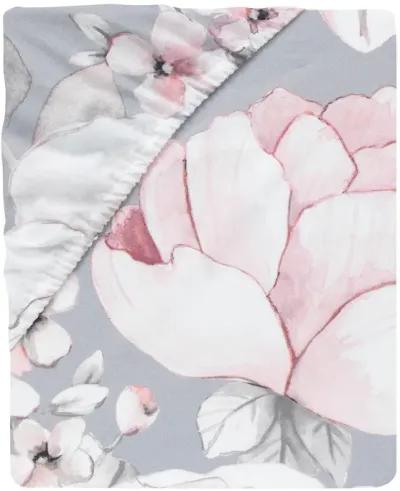 Lambs & Ivy Signature Botanical Baby Watercolor Floral Cotton Crib Sheet - Gray