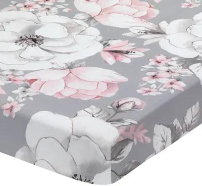 Lambs & Ivy Signature Botanical Baby Watercolor Floral Cotton Crib Sheet - Gray