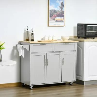 Gray Rolling Kitchen: 48" Island with Drawers and Adjustable Shelves