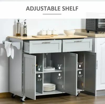 Gray Rolling Kitchen: 48" Island with Drawers and Adjustable Shelves