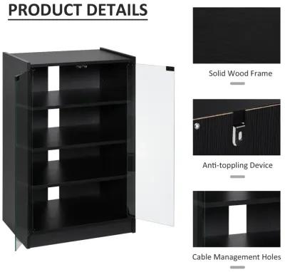 Black Media Center: 5-Tier Cabinet with Glass Door for TV/Gaming