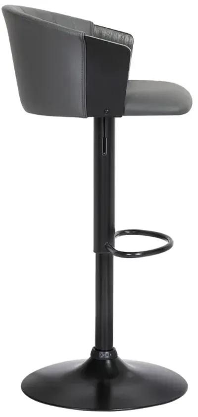 Lydia Adjustable Black Wood Stool in Grey Faux Leather with Black Metal