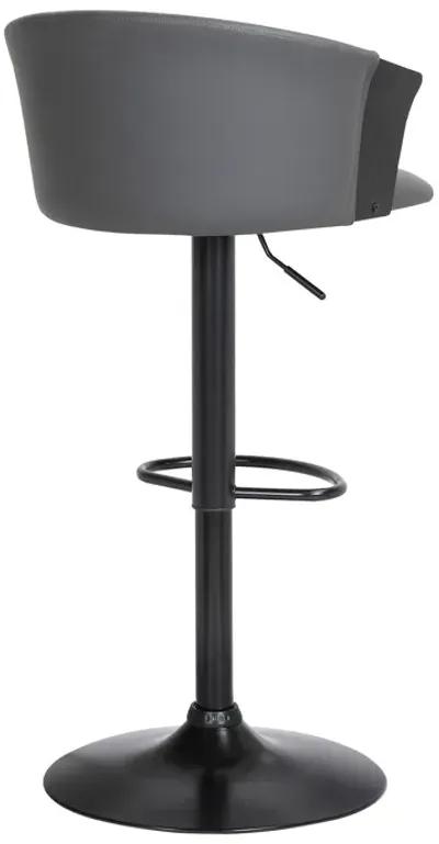 Lydia Adjustable Black Wood Stool in Grey Faux Leather with Black Metal