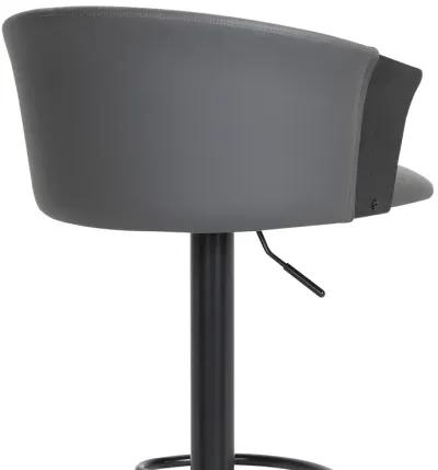 Lydia Adjustable Black Wood Stool in Grey Faux Leather with Black Metal