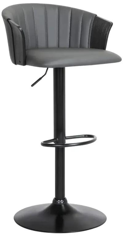 Lydia Adjustable Black Wood Stool in Grey Faux Leather with Black Metal