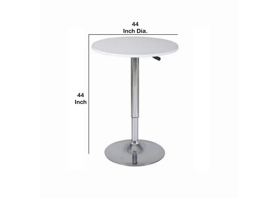 34-44 Inch Classic Bar Table, Adjustable Height Stainless Steel Base, White-Benzara