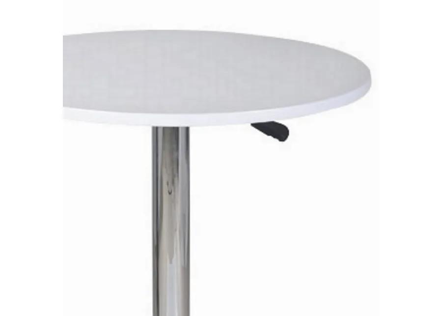 34-44 Inch Classic Bar Table, Adjustable Height Stainless Steel Base, White-Benzara