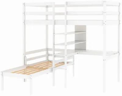 Merax  Convertible Loft Bed with L-Shape Desk