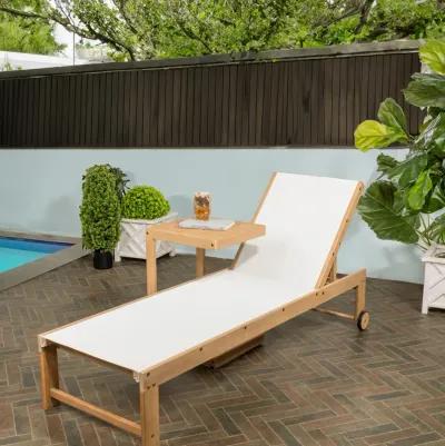 Trabuco Coastal Modern Acacia Wood Mesh 3-Position Outdoor Chaise Lounge Set with Side Table