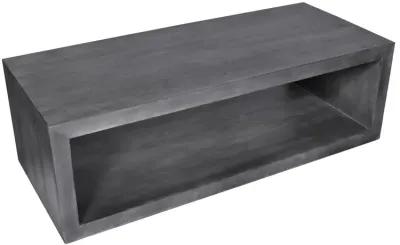 58" Cube Shaped Wooden Coffee Table With Open Bottom Shelf, Charcoal Gray